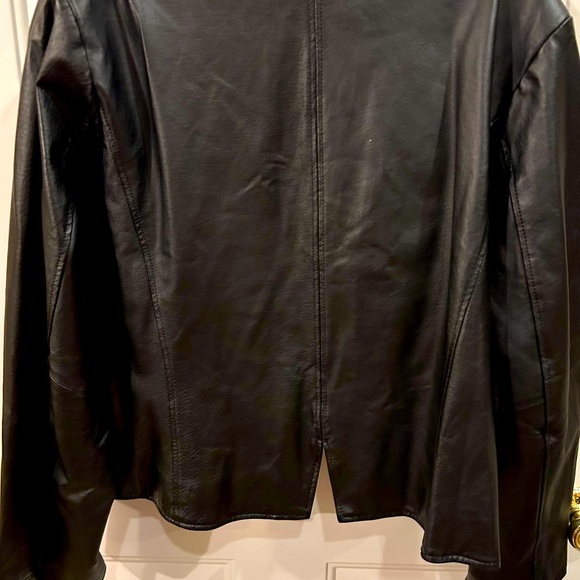 Jessica London Women’s 100% Leather cropped open front coat jacket #107444 - Picture 5 of 12